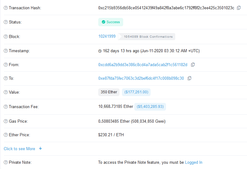 Kostsam miss Ethereum transaktion