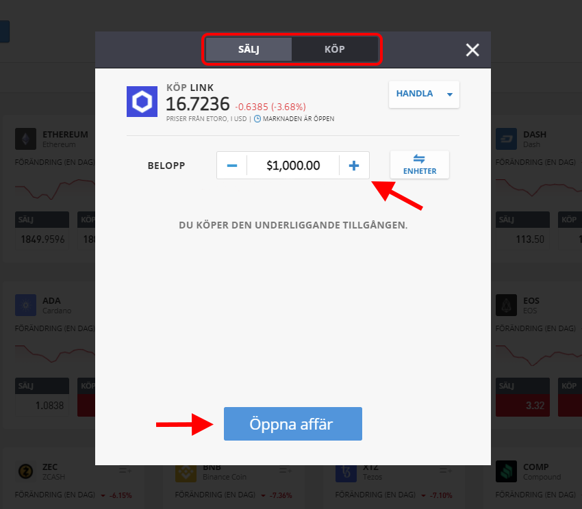 Köpa Chainlink LINK ny order eToro