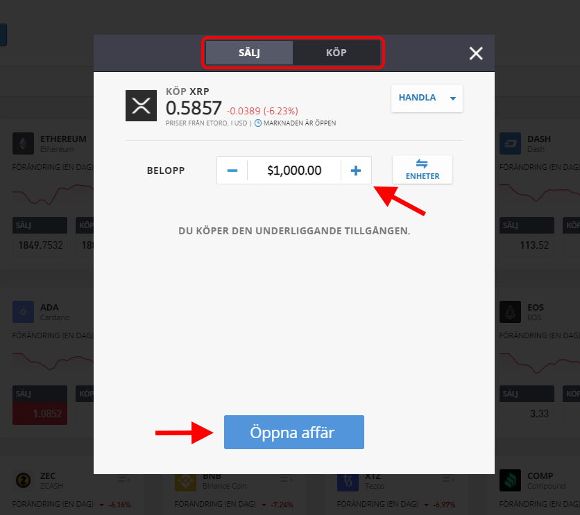 Köpa Ripple XRP ny order eToro