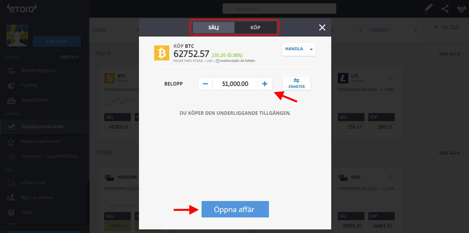Bitcoin köporder eToro