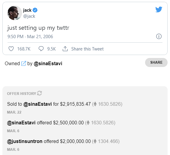 första tweeten såld som NFT 